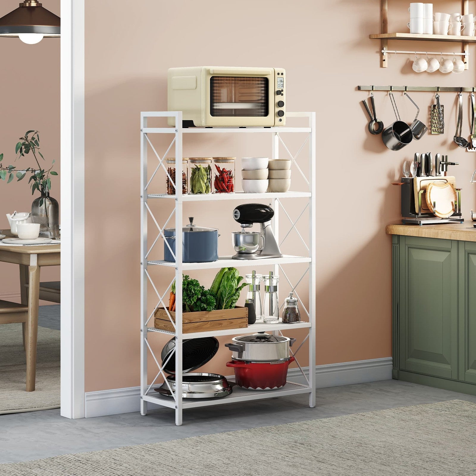 Metal Shelving Unit for Versatile Storage for Entryway and Kitchen