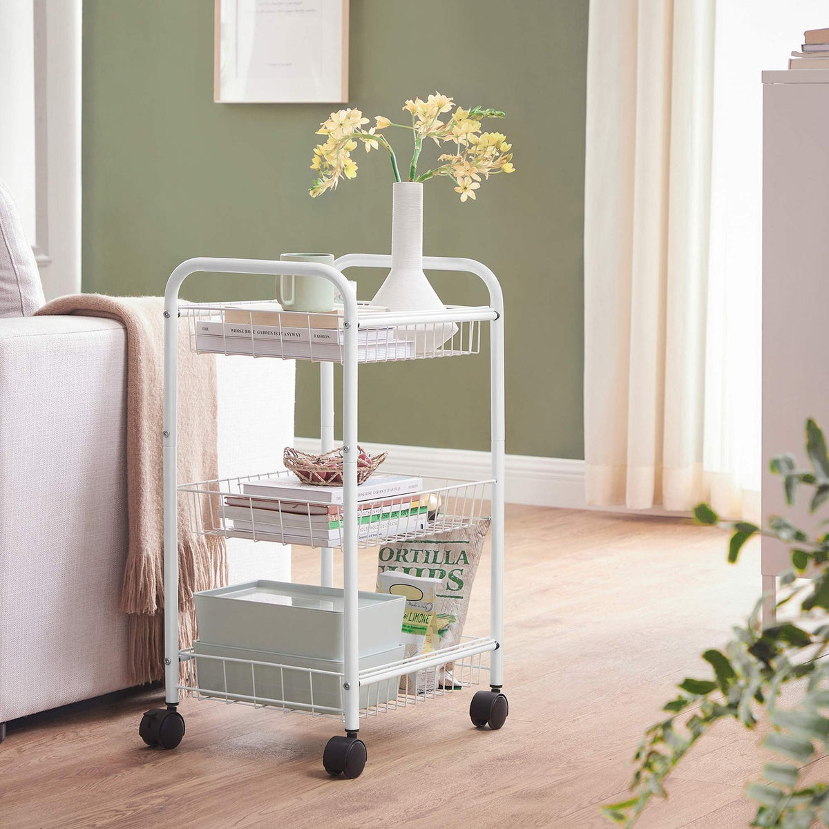 Metal Rolling Cart - 3-Tier - Lockable Wheels - With Baskets
