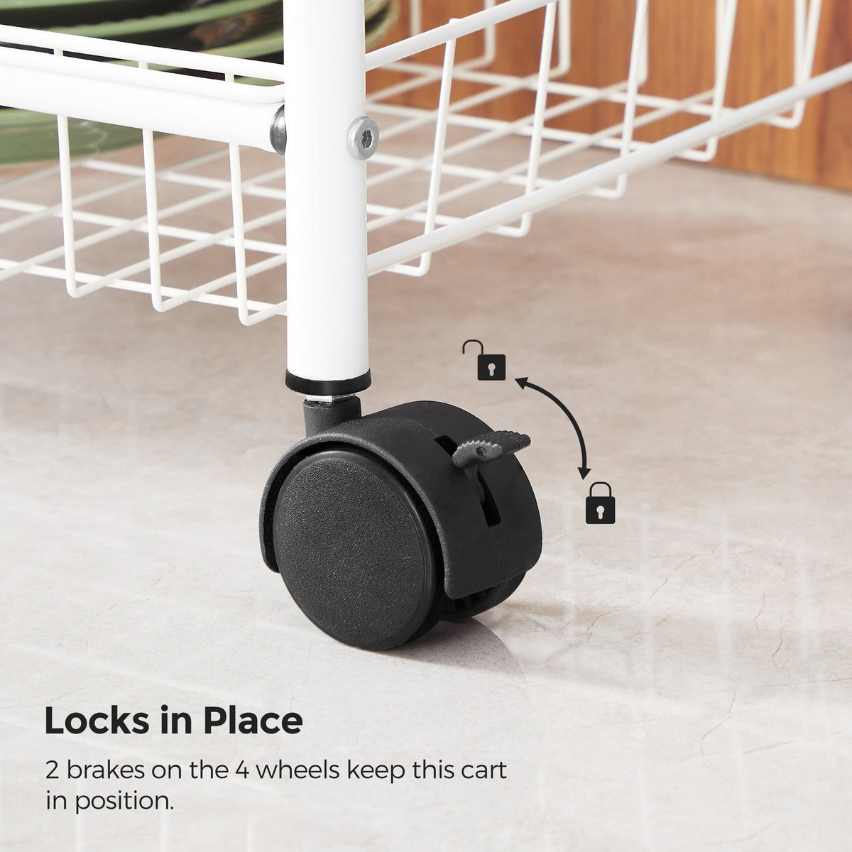 Metal Rolling Cart - 3-Tier - Lockable Wheels - With Baskets