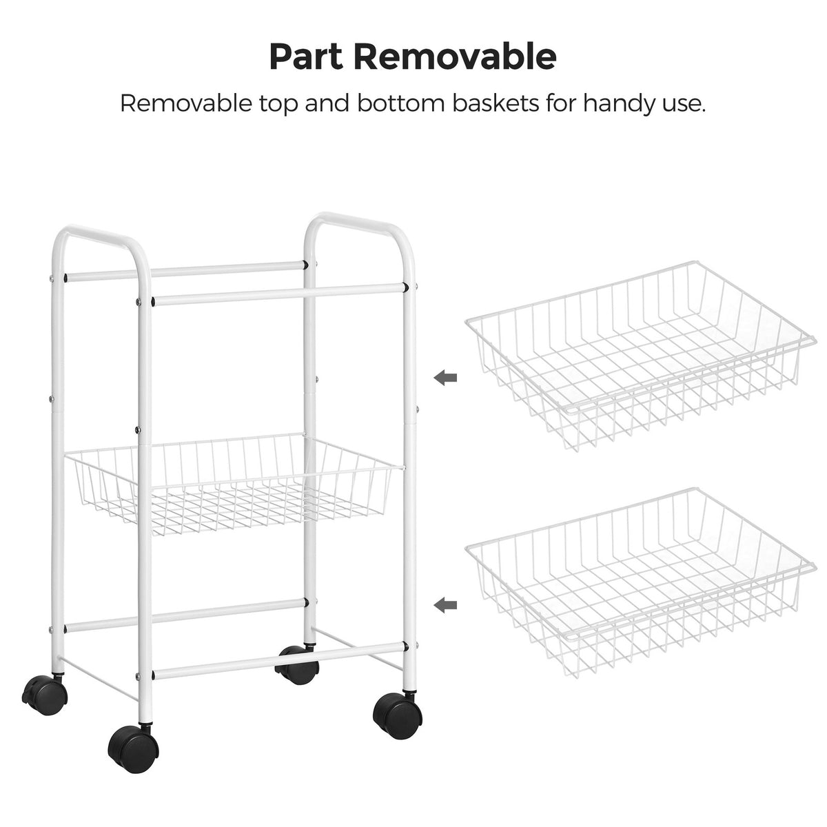 Metal Rolling Cart - 3-Tier - Lockable Wheels - With Baskets