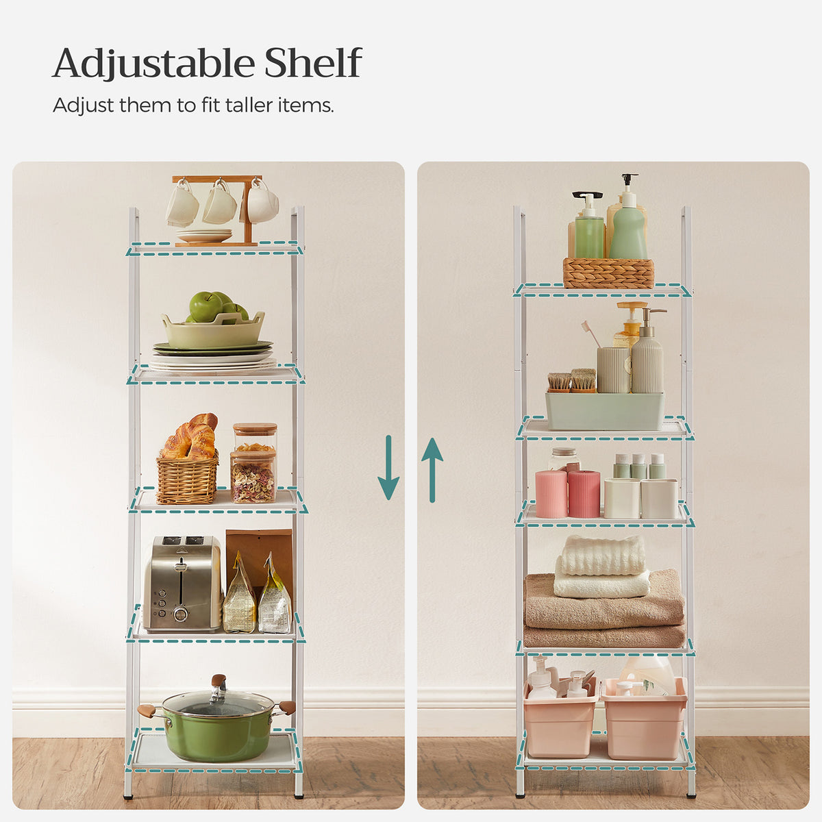 Storage Rack - 6-Tier - 62 inch - Adjustable Shelves for Bathroom or Closet