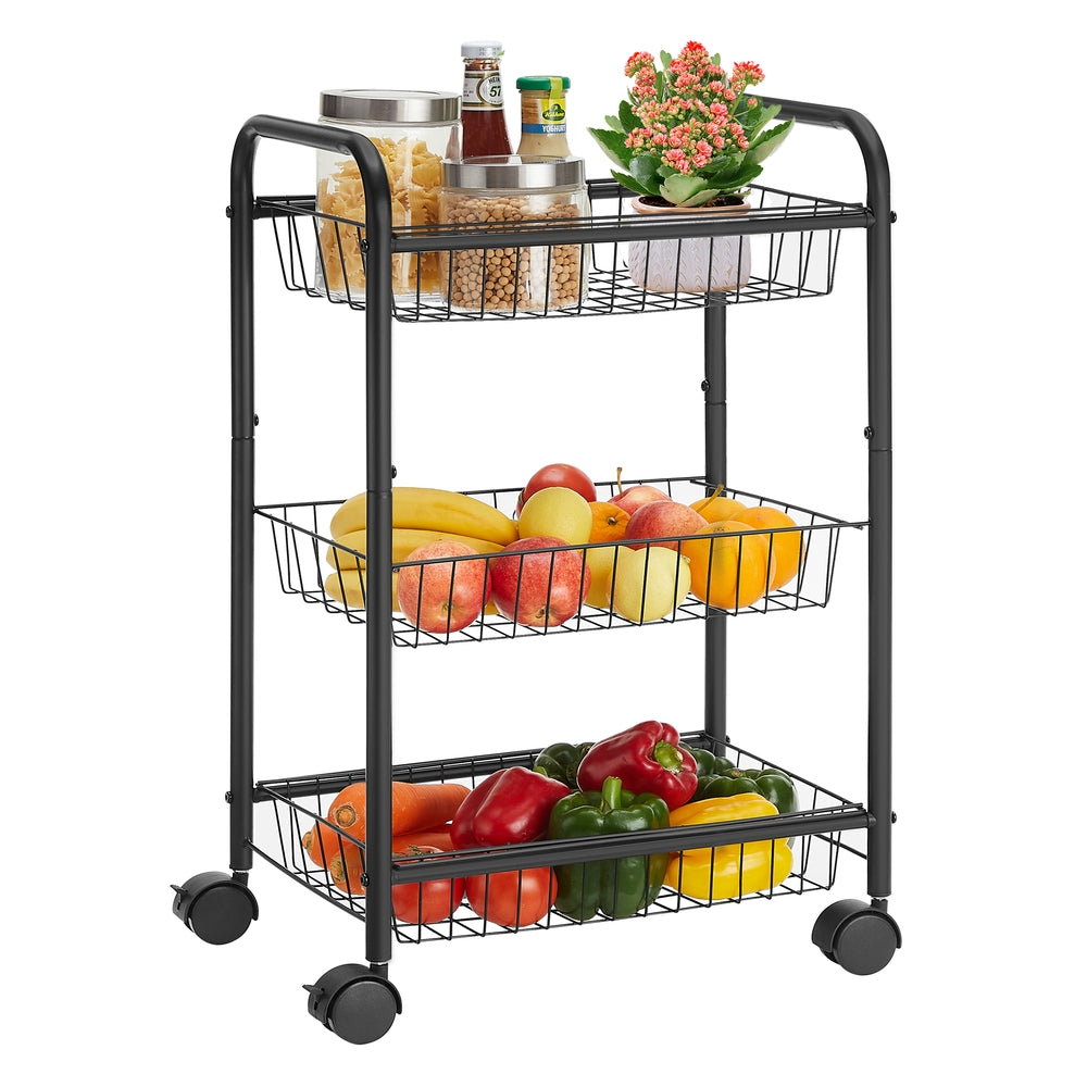 3-Tier Metal Rolling Cart on Wheels with Baskets Black - Black