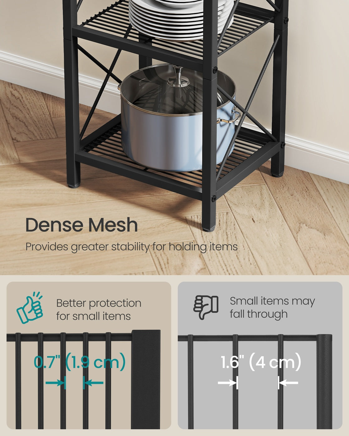 Metal Storage Shelving Unit with X Side Frames for Kitchen and Bathroom - Ink Black