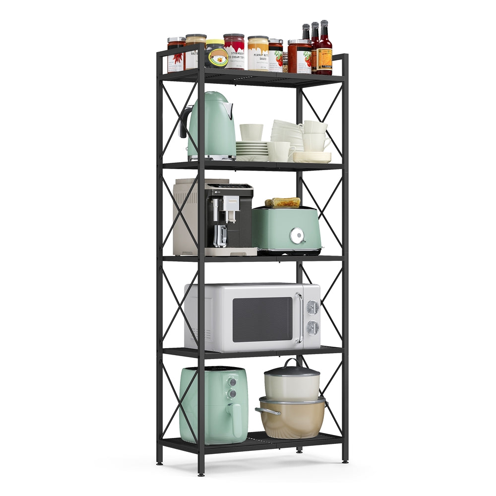 Metal Storage Shelving Unit with X Side Frames for Kitchen and Bathroom - Black - 12.6” D x 23.6” W x 57.3” H