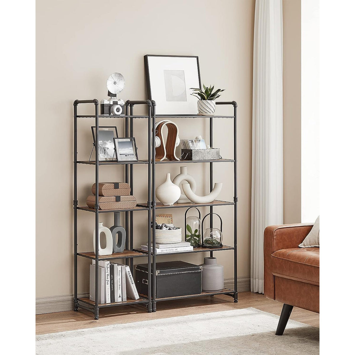5-Tier Storage Rack - Rustic Brown, Black