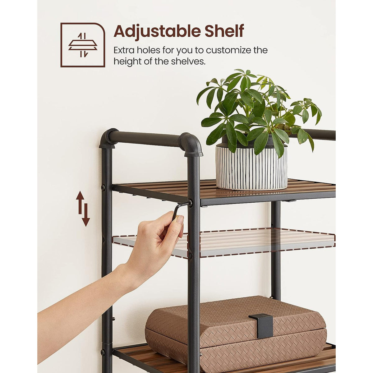 5-Tier Storage Rack - Rustic Brown, Black