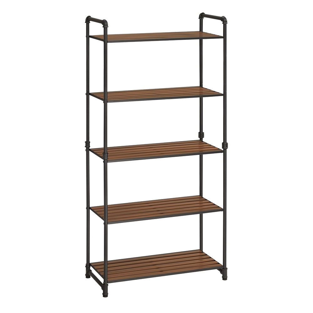 5-Tier Storage Rack - Rustic Brown, Black - 12.2”D x 24.4”W x 51”H