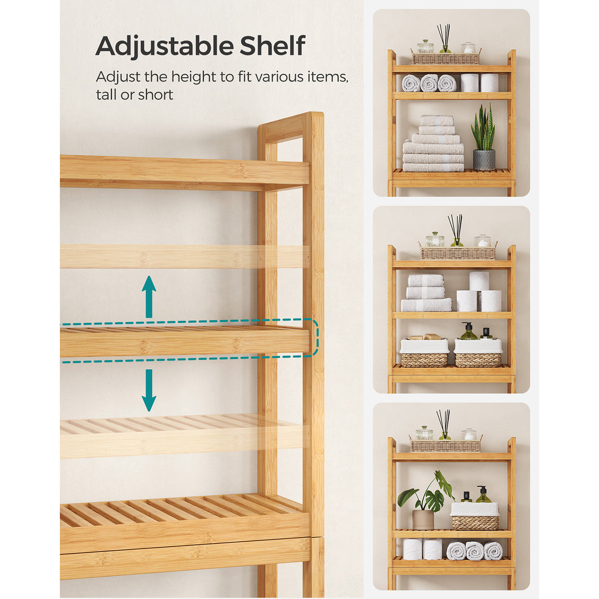 Bamboo Bathroom Organizer - 3-Tier - Over-the-Toilet Storage