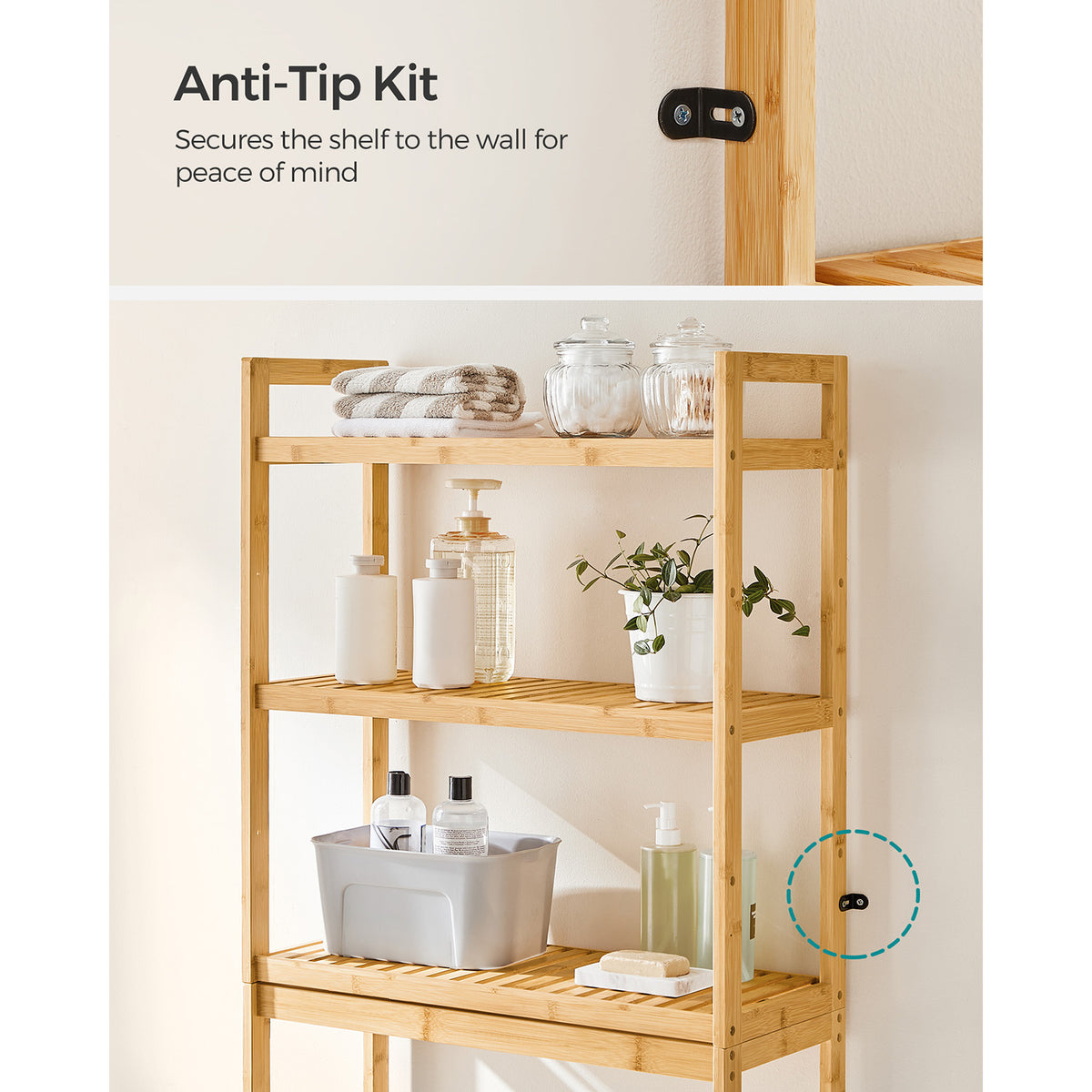 Bamboo Bathroom Organizer - 3-Tier - Over-the-Toilet Storage