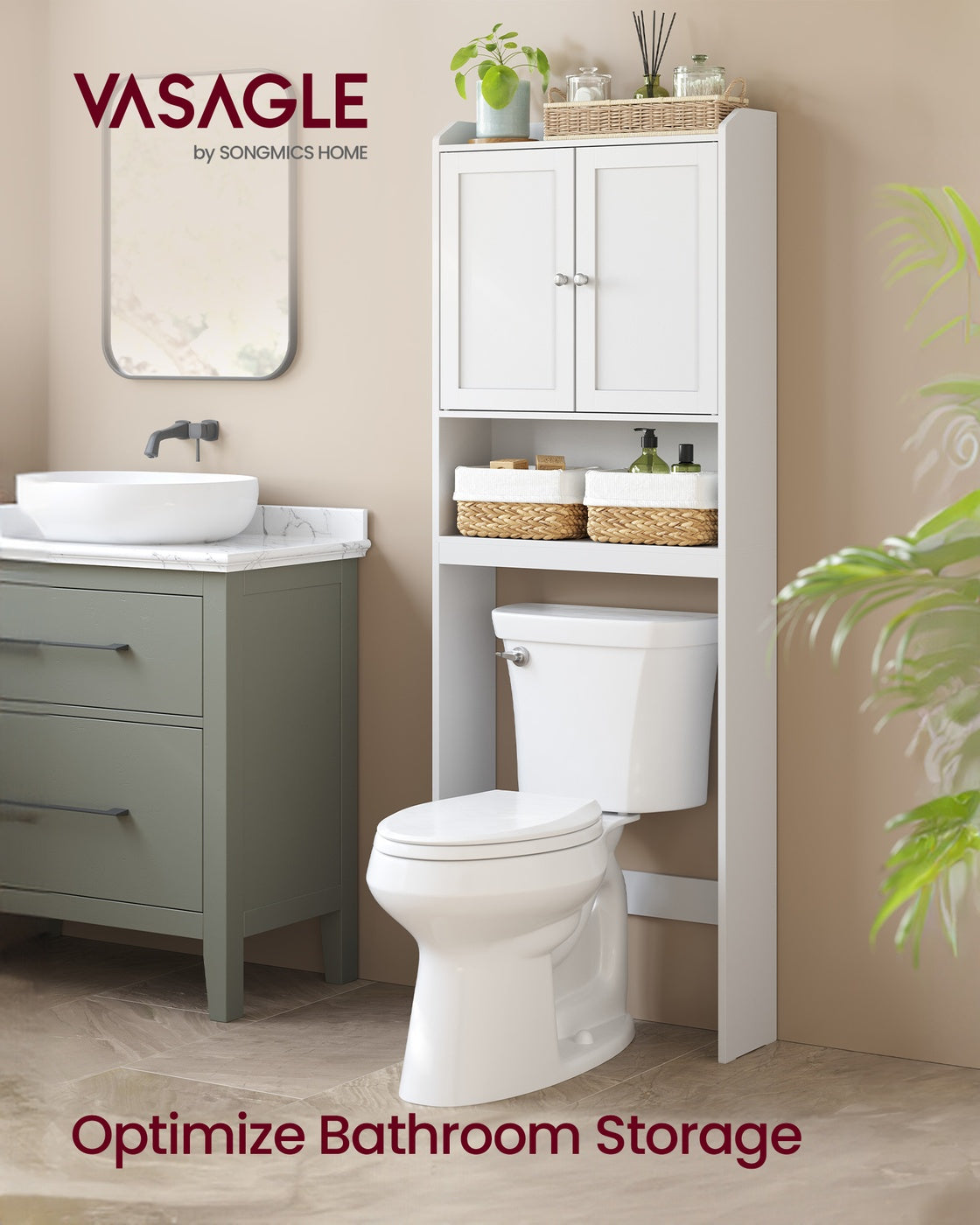 Over Toilet Storage Cabinet - 7.9 x 24. 6 x 70 Inches - Cloud White