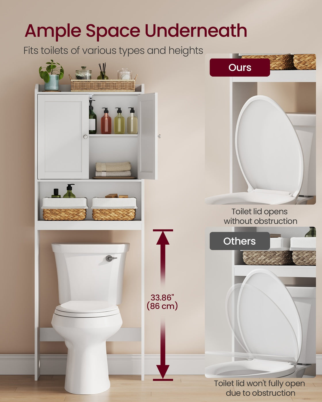 Over Toilet Storage Cabinet - 7.9 x 24. 6 x 70 Inches - Cloud White