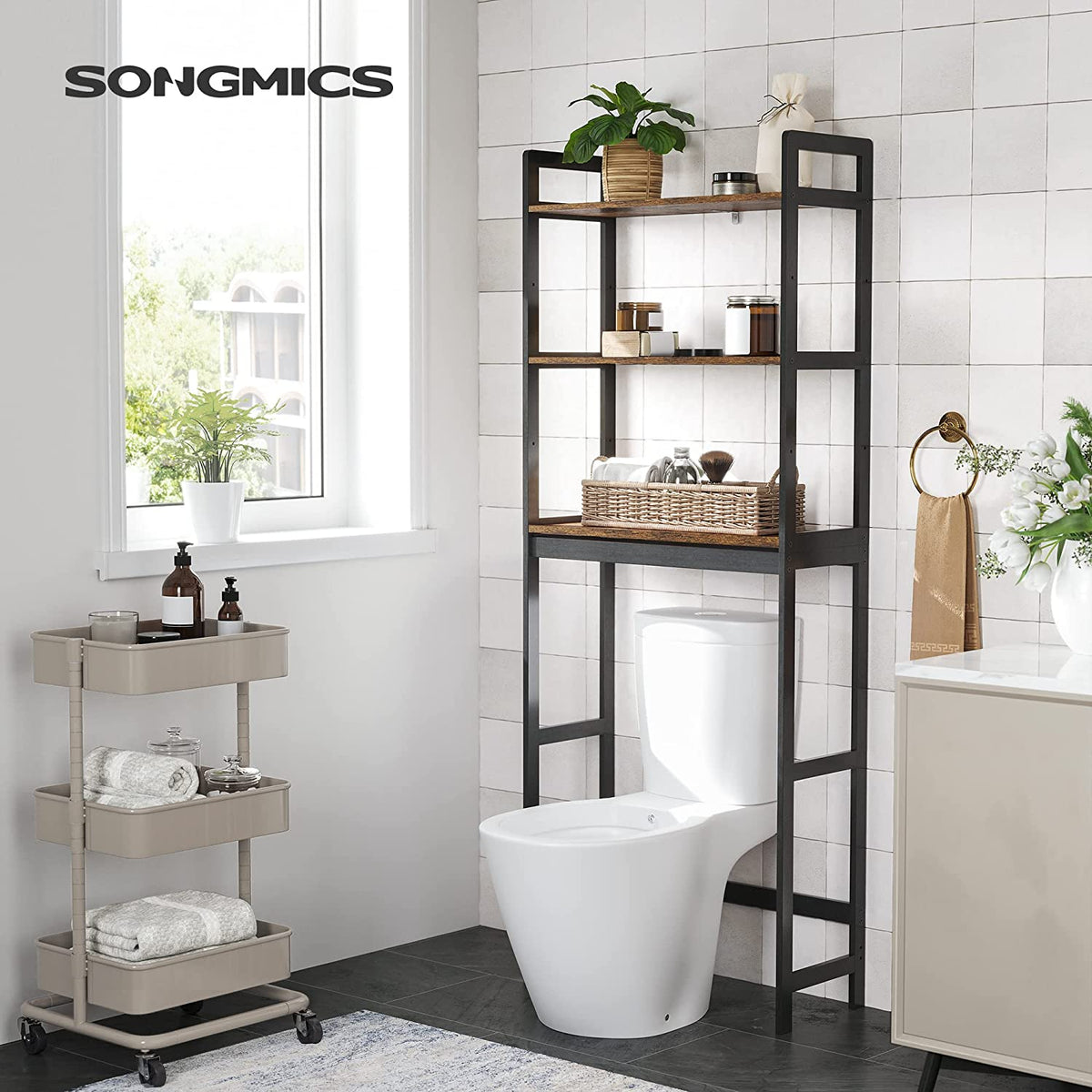 Over-the-Toilet Storage Organizer - 3-Tier - Adjustable Shelves