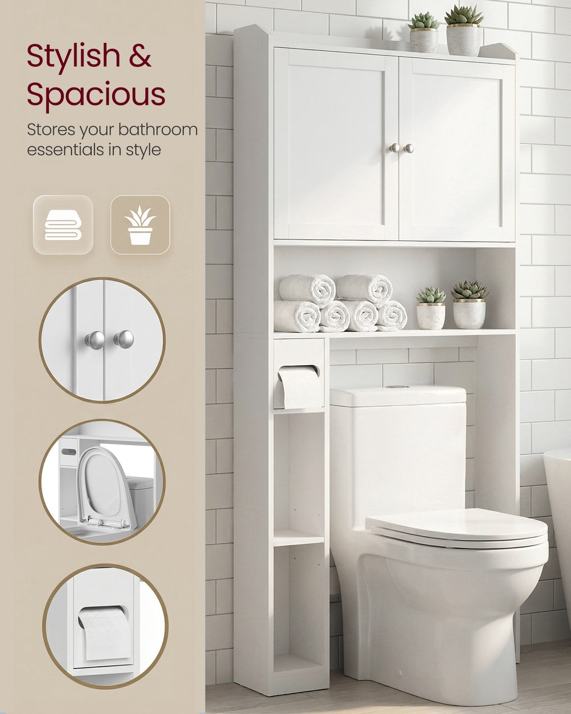 Bathroom Storage Shelf with Paper Holder Over Toilet