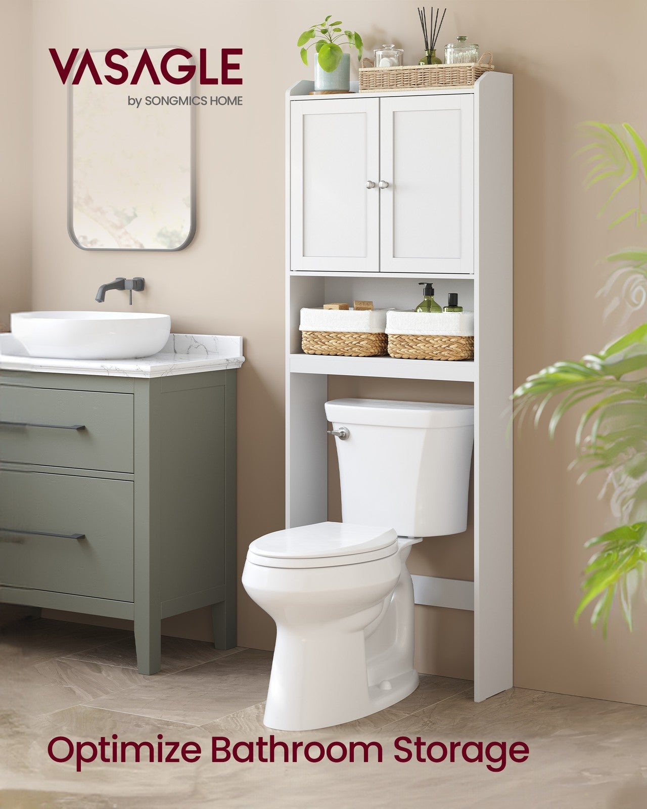Bathroom Storage Shelf with Paper Holder Over Toilet