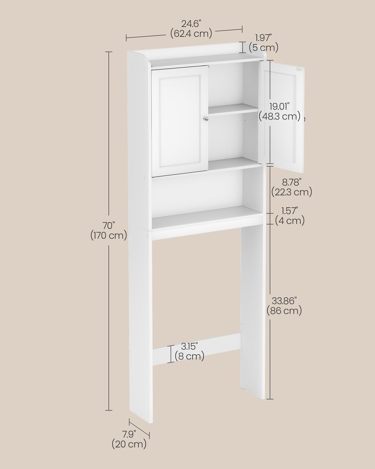 Bathroom Storage Shelf with Paper Holder Over Toilet