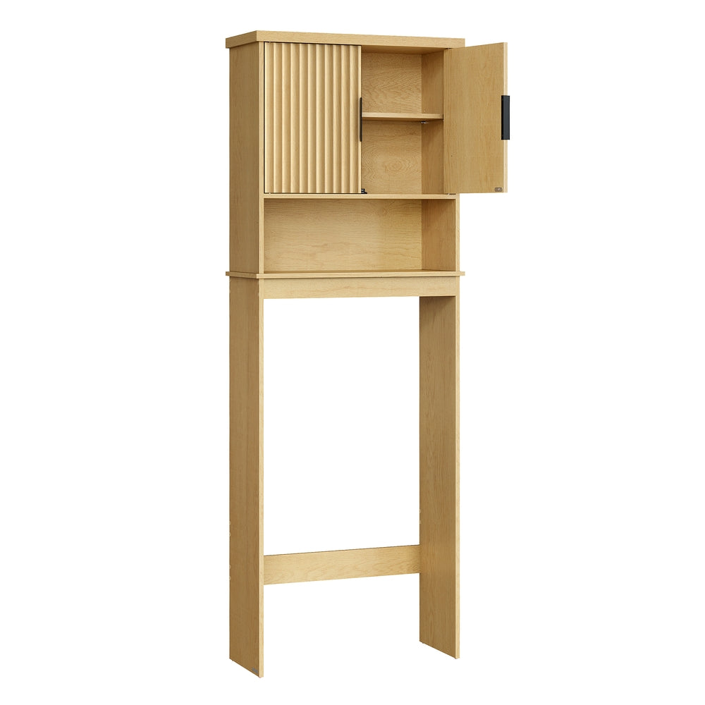 MAXE Collection - Over the Toilet Storage Cabinet - 23.6-Inch Wide Mid Century Modern - Cloud White - Oak Beige