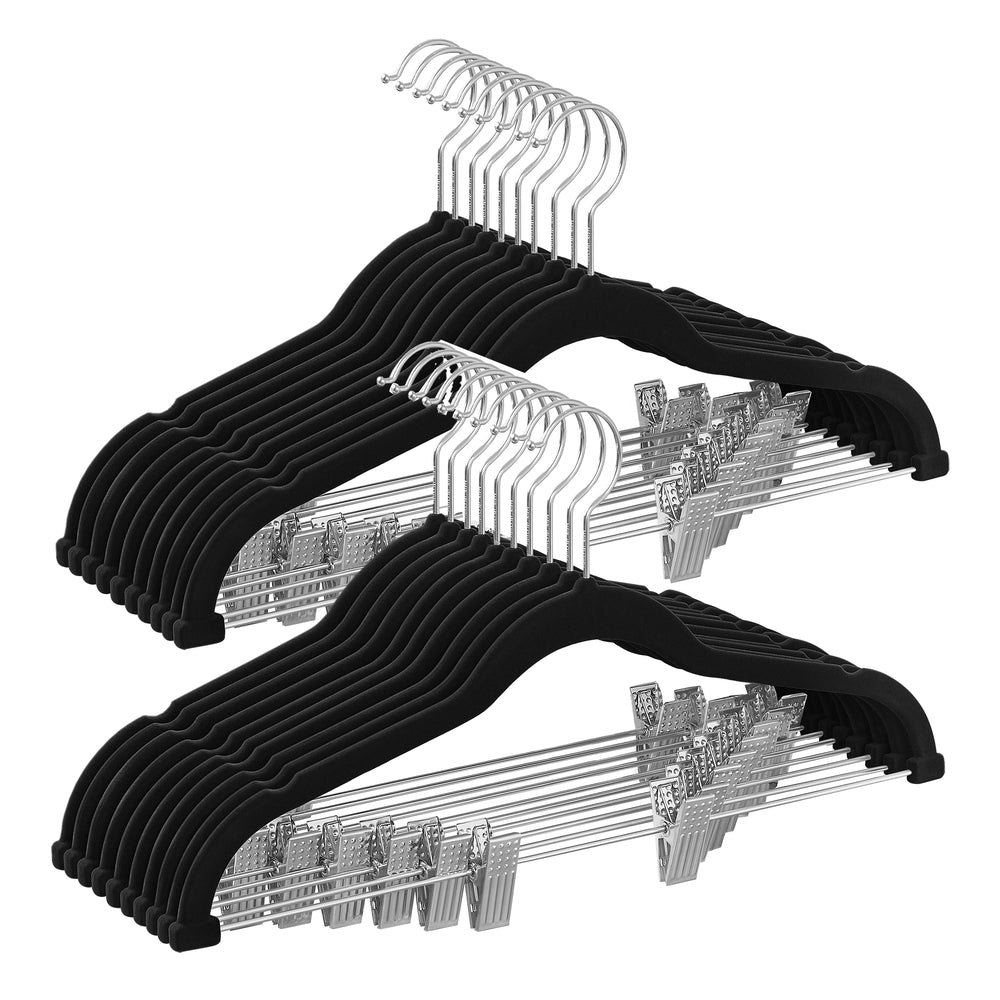 20-Pack Velvet Pants Hangers with Adjustable Clips - Black