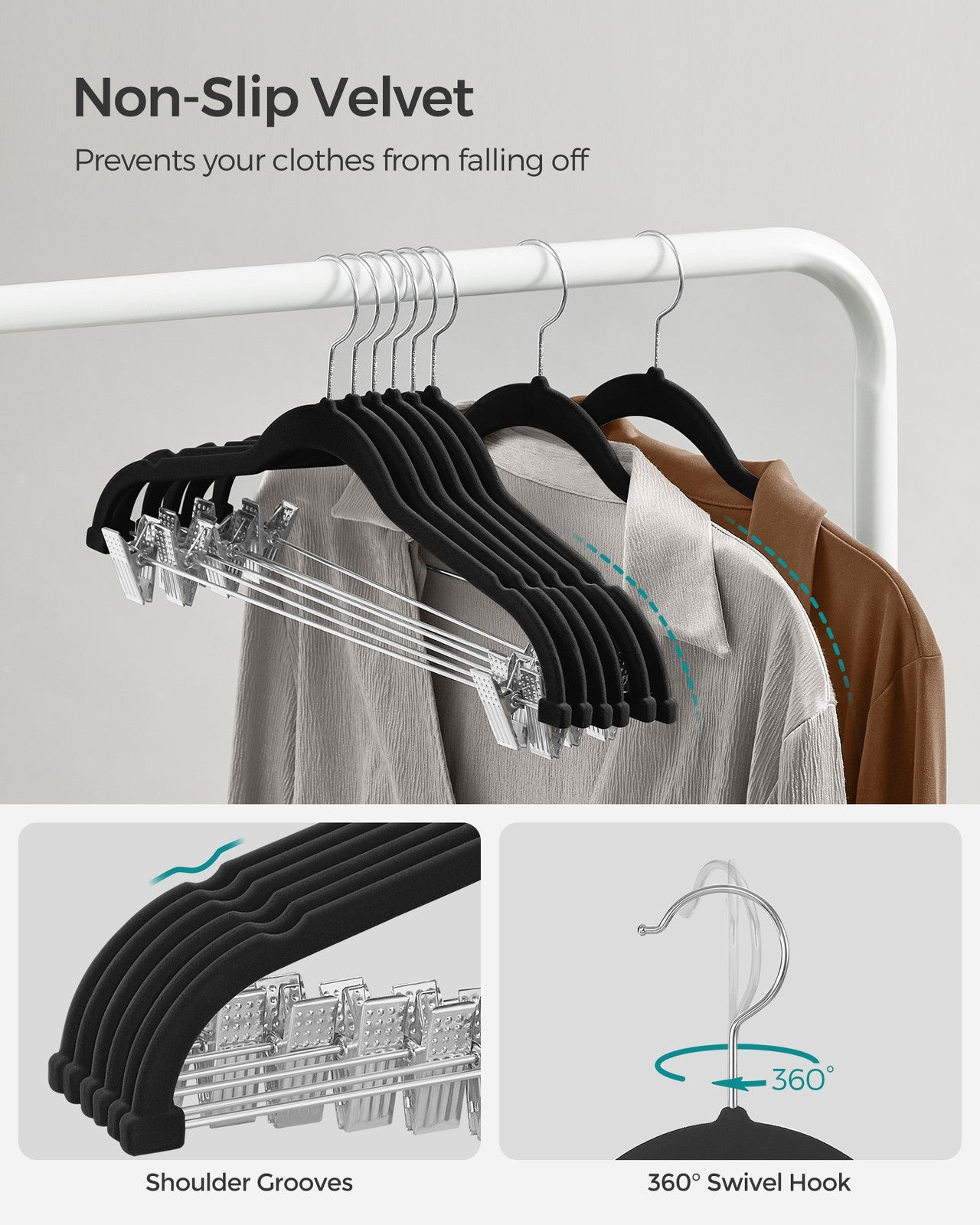 20-Pack Velvet Pants Hangers with Adjustable Clips - Black