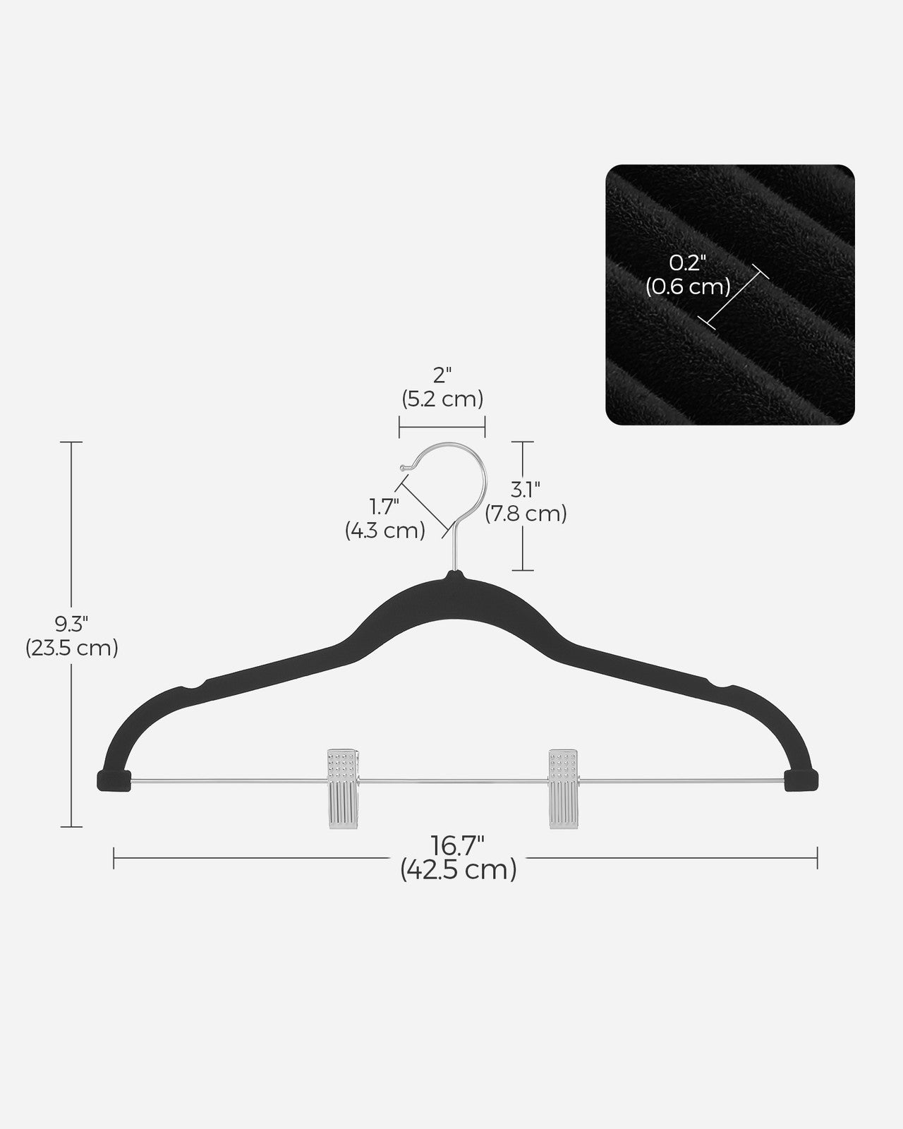 20-Pack Velvet Pants Hangers with Adjustable Clips - Black
