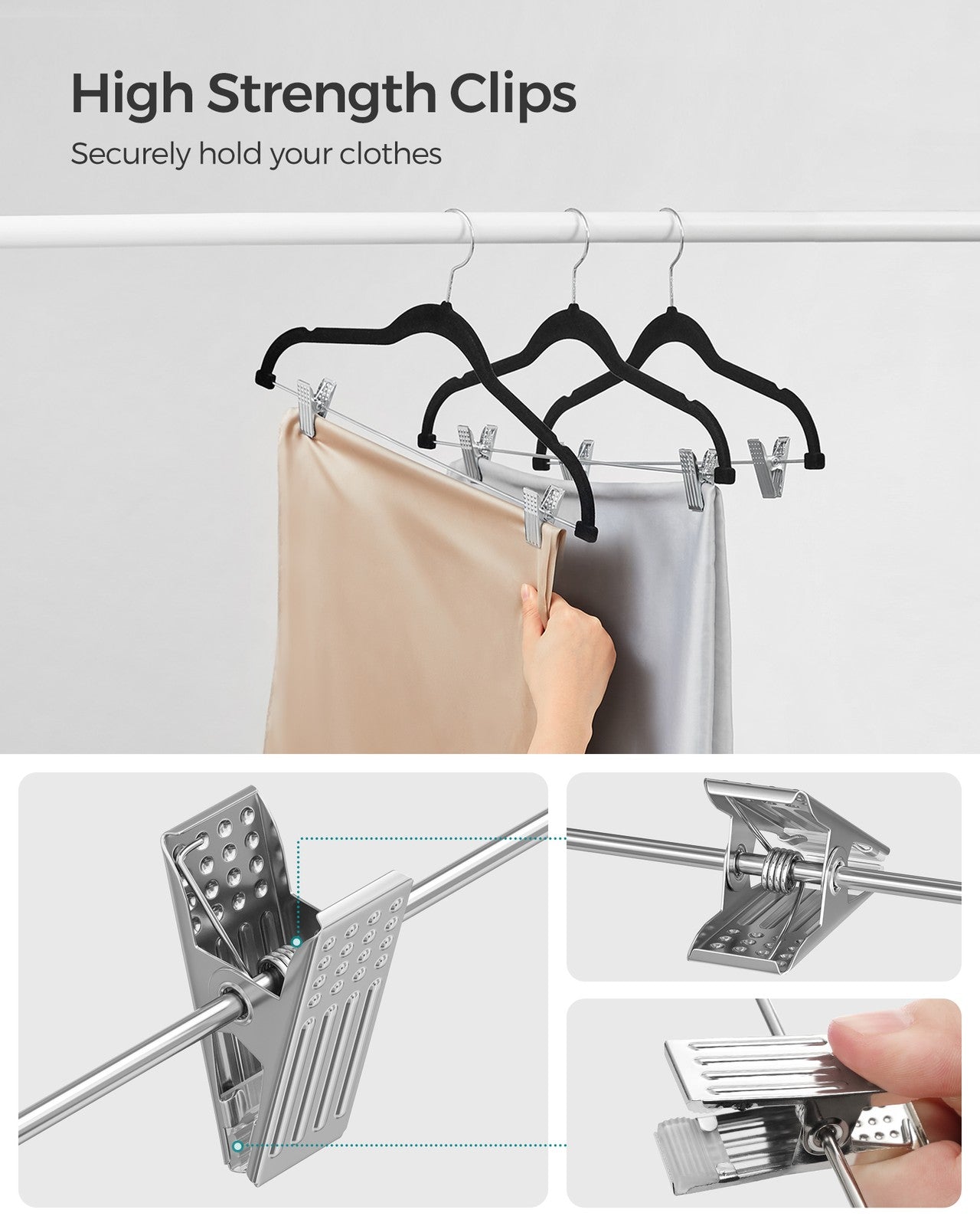 20-Pack Velvet Pants Hangers with Adjustable Clips - Black