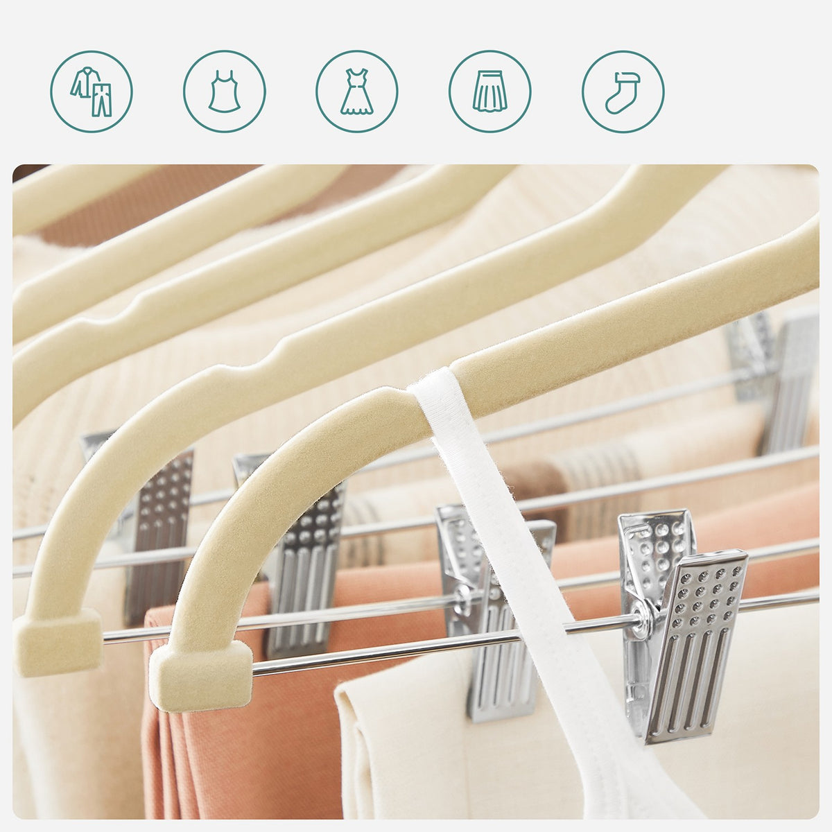 Velvet Pants Hangers - Adjustable Clips - 20-Pack