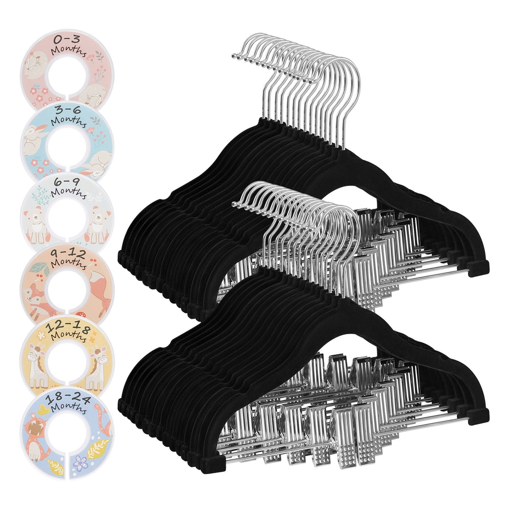 30 Packs Pants Hangers with Clips and 6 Clothes Dividers - Black