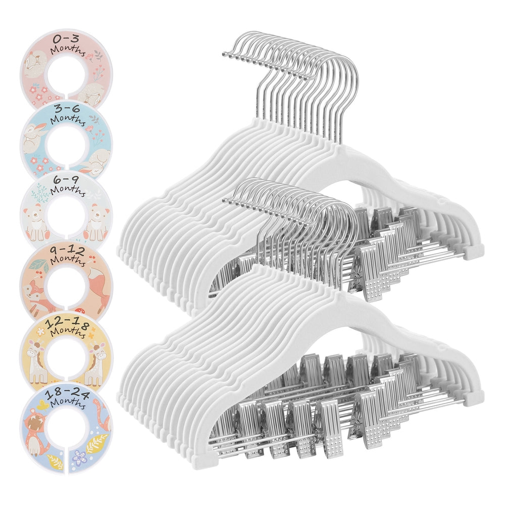 30 Packs Pants Hangers with Clips and 6 Clothes Dividers - White