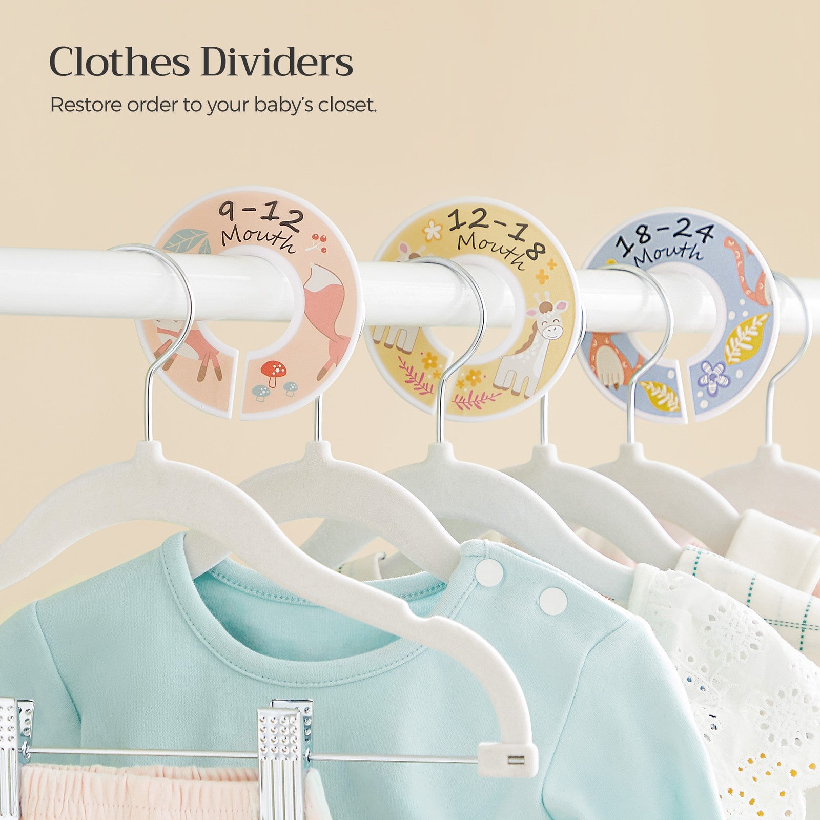 30 Packs Pants Hangers with Clips and 6 Clothes Dividers - White