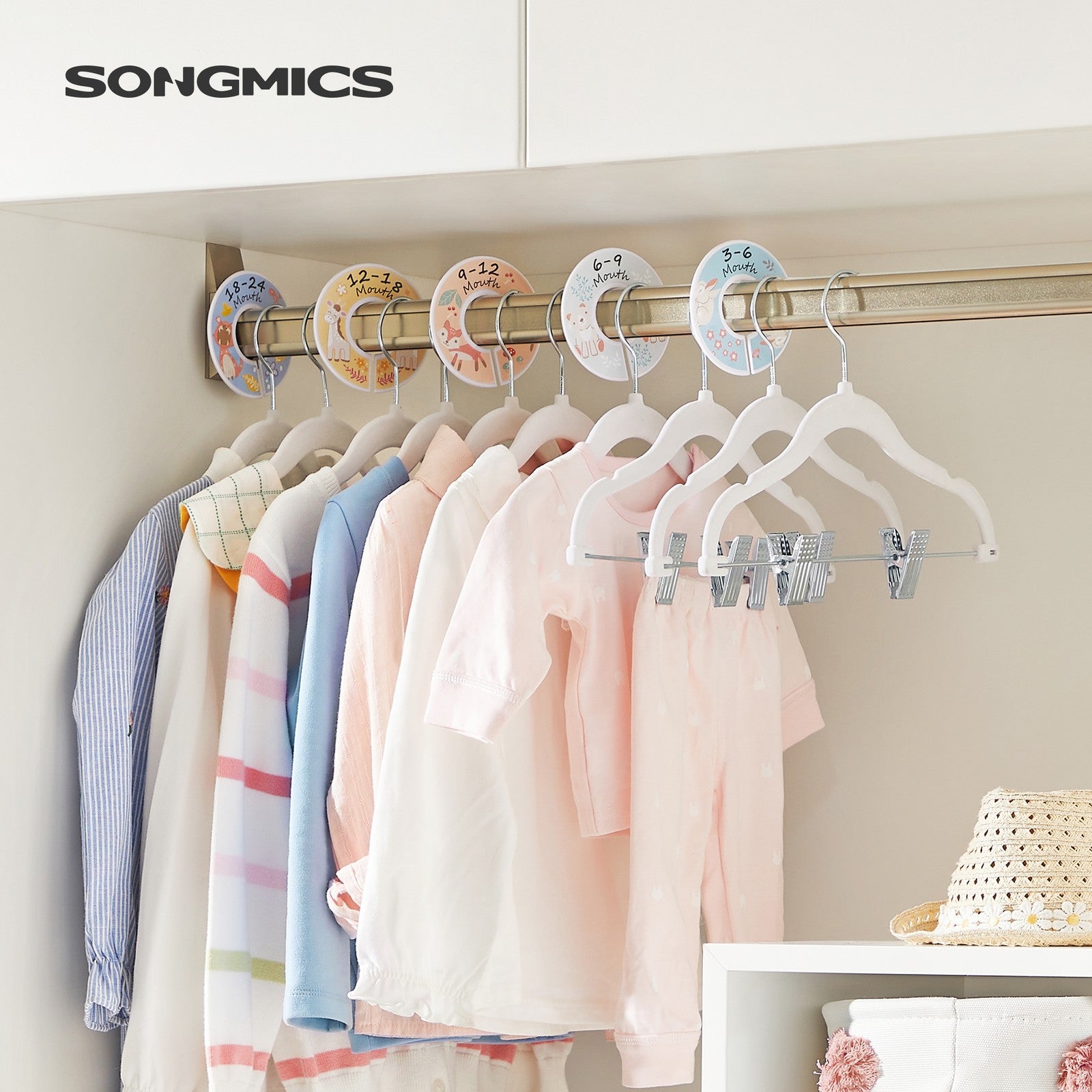 30 Packs Pants Hangers with Clips and 6 Clothes Dividers - White