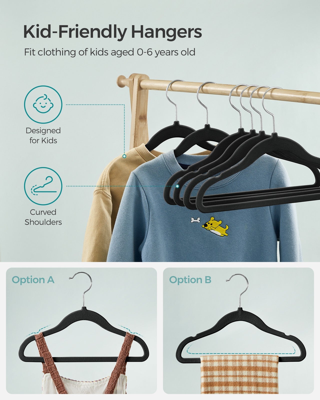 50 Pack Kids Hangers for Closet - Dove Ink Black