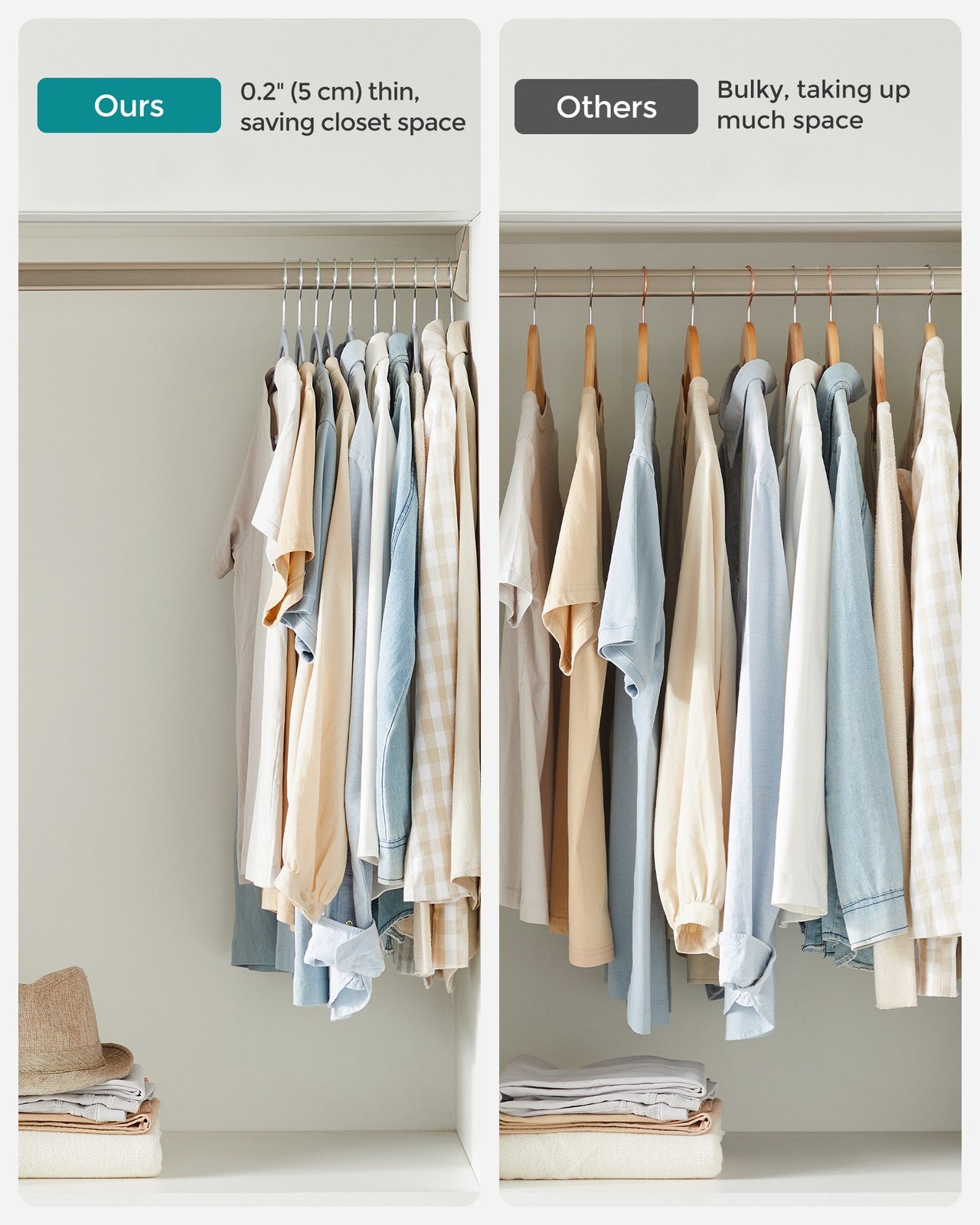 Pack of 50 Plastic Coat Hangers - Light Gray, Dark Gray