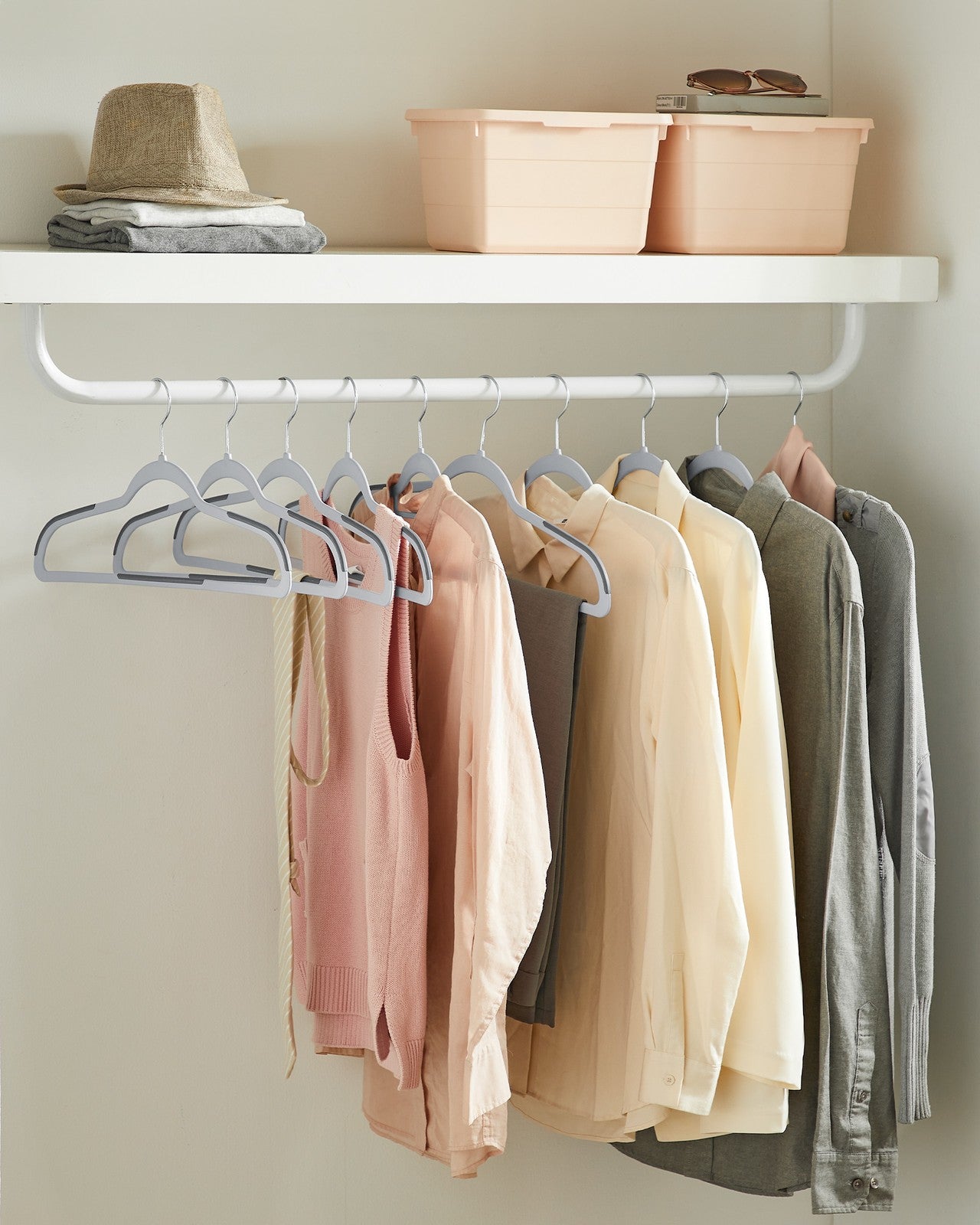 Pack of 50 Plastic Coat Hangers - Light Gray, Dark Gray