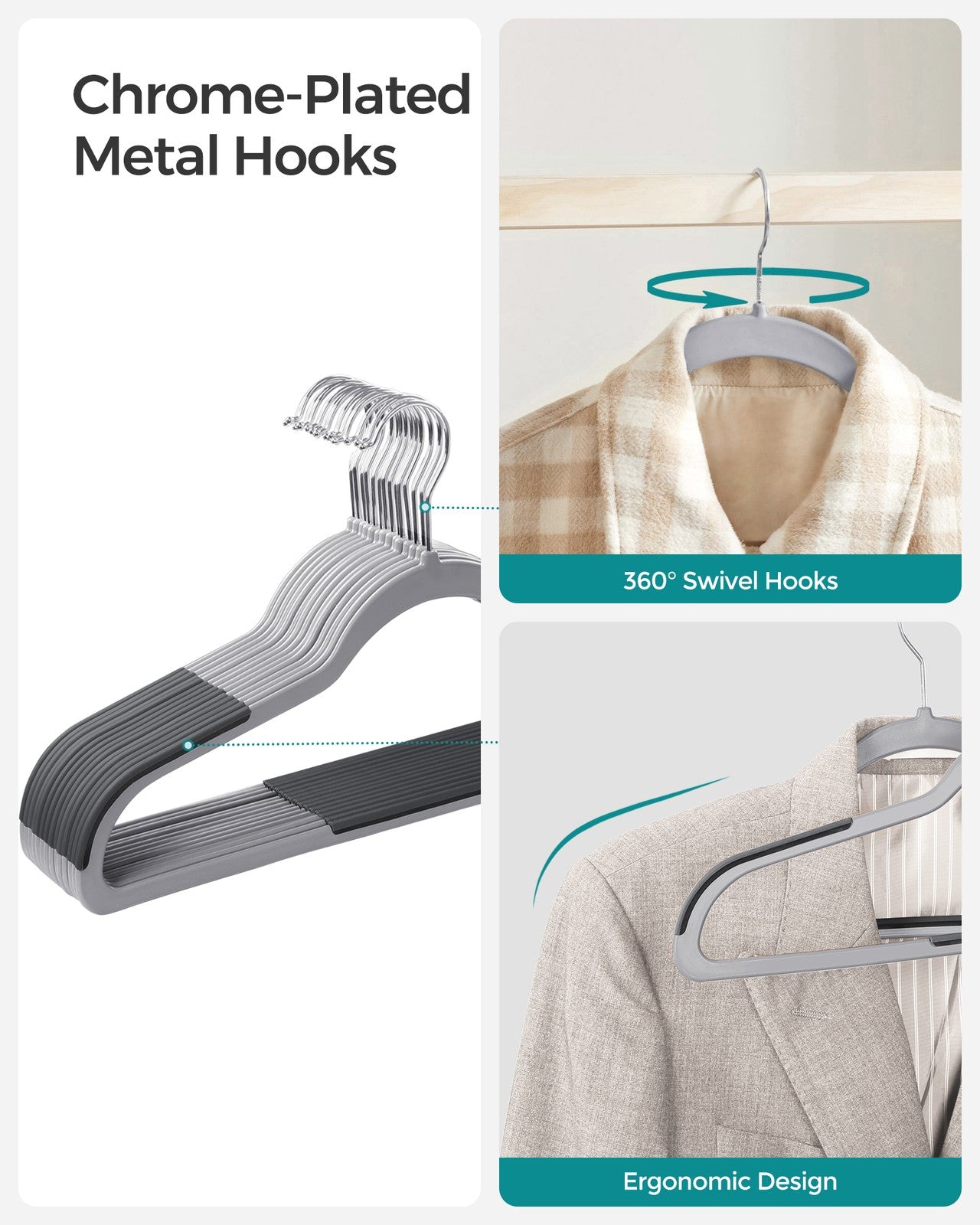 Pack of 50 Plastic Coat Hangers - Light Gray, Dark Gray