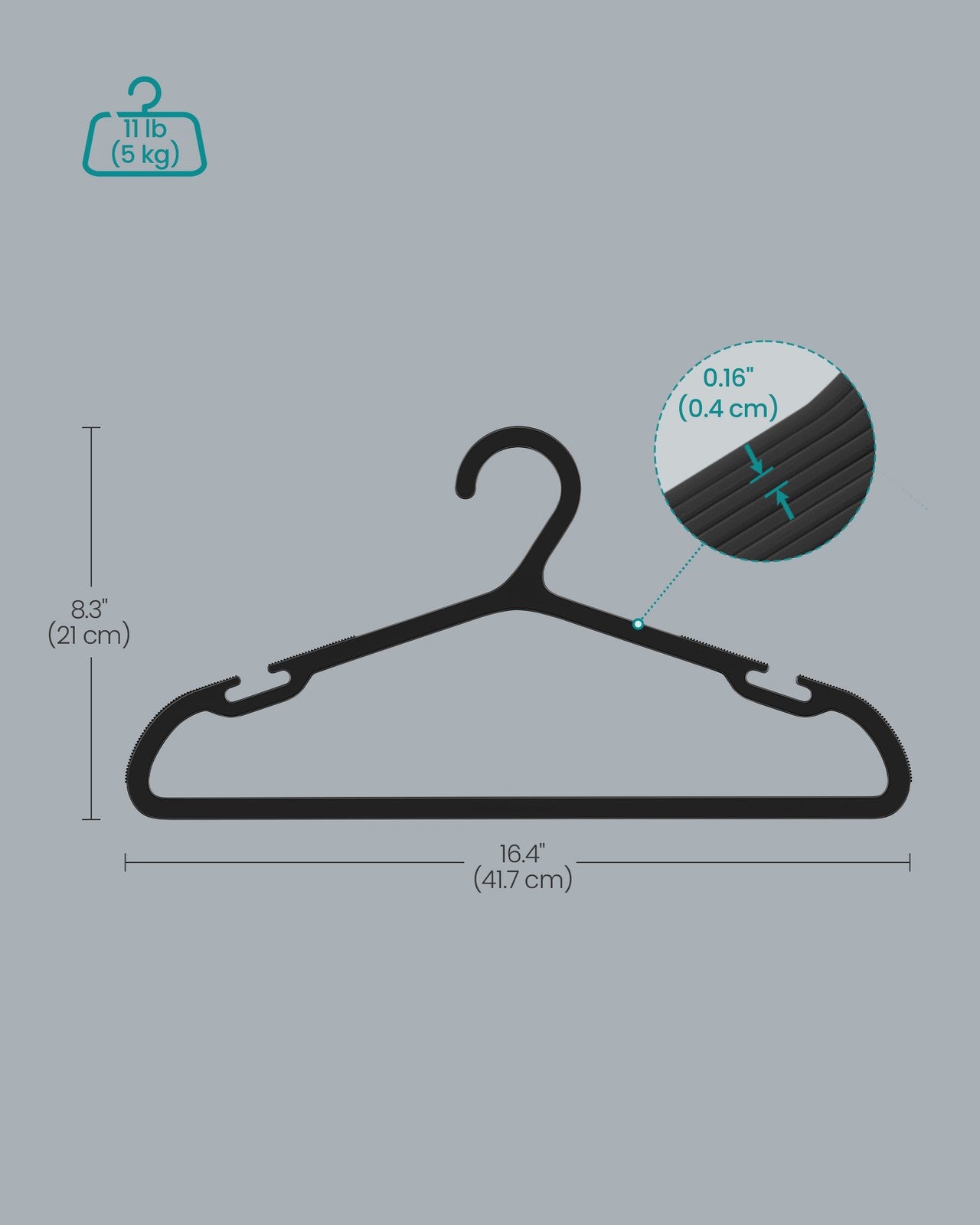Plastic Hangers with Wide Shoulder Notches Pack of 50 - Ink Black