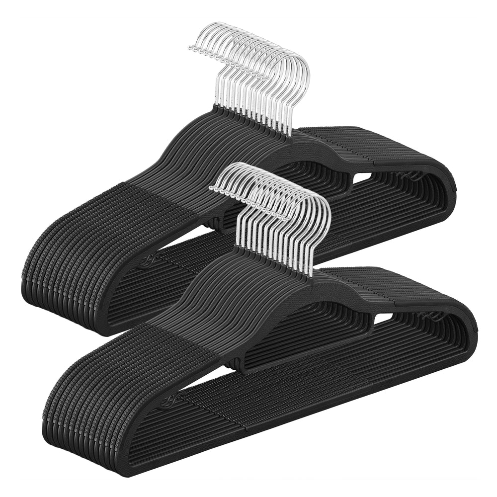 50 Pack Heavy-Duty Plastic Hangers - Black, Silver