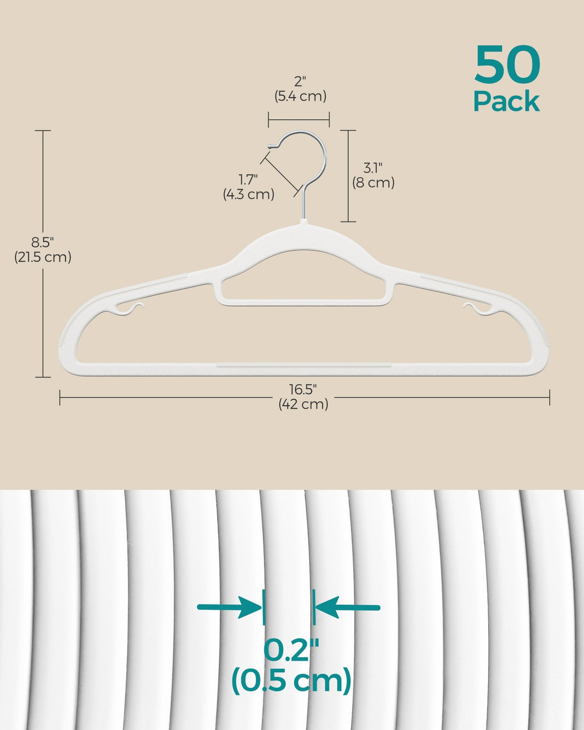 Plastic Hangers - Heavy-Duty - Non-Slip - Pack of 50