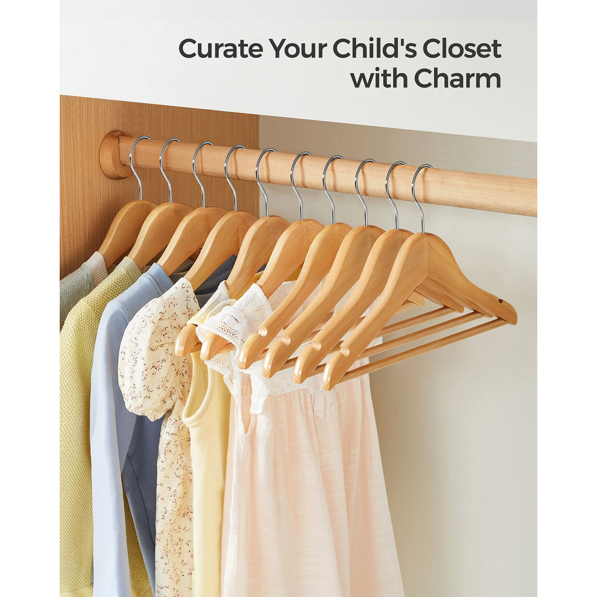 10-Pack Kids Wooden Hangers - Natural, Silver