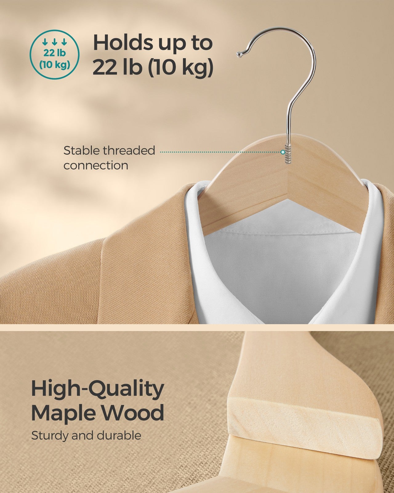 12-Pack Wooden Coat Hangers - Natural Beige