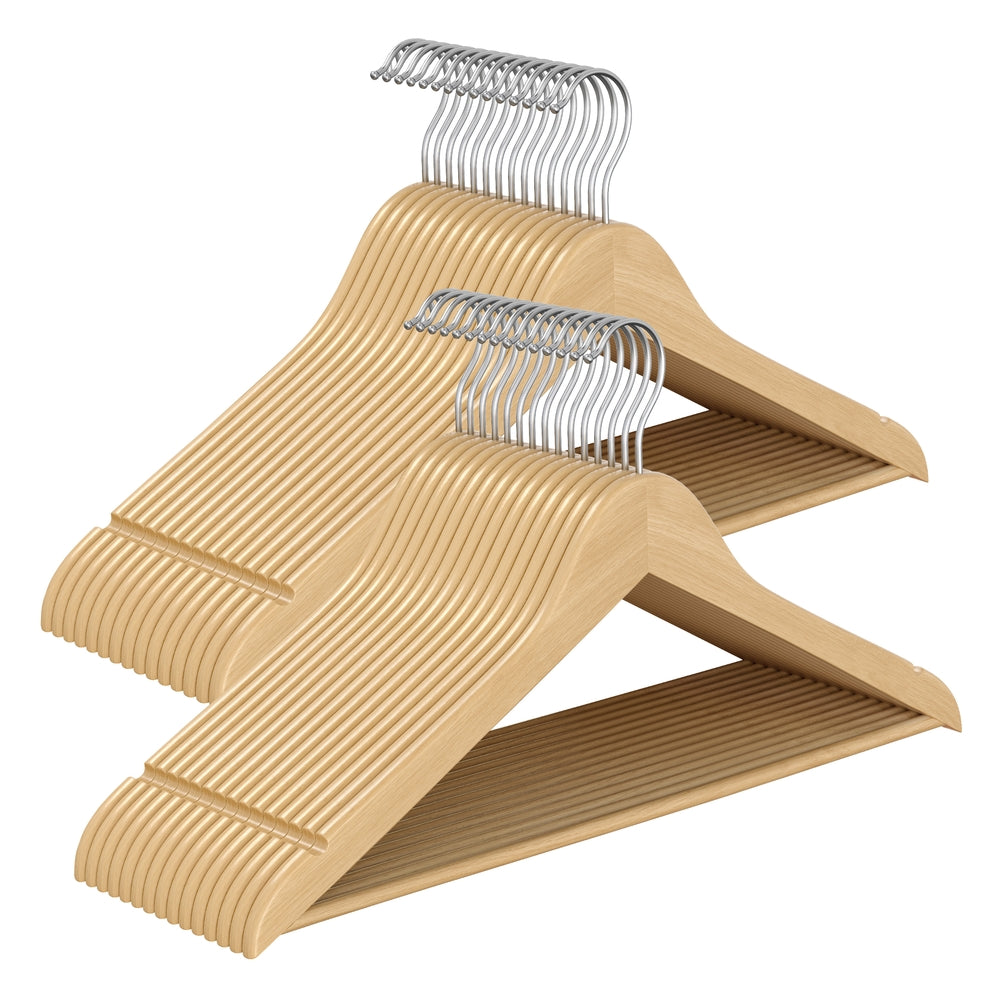Wooden Hangers with 360° Swivel Hooks - Pack of 30 - Natural Beige
