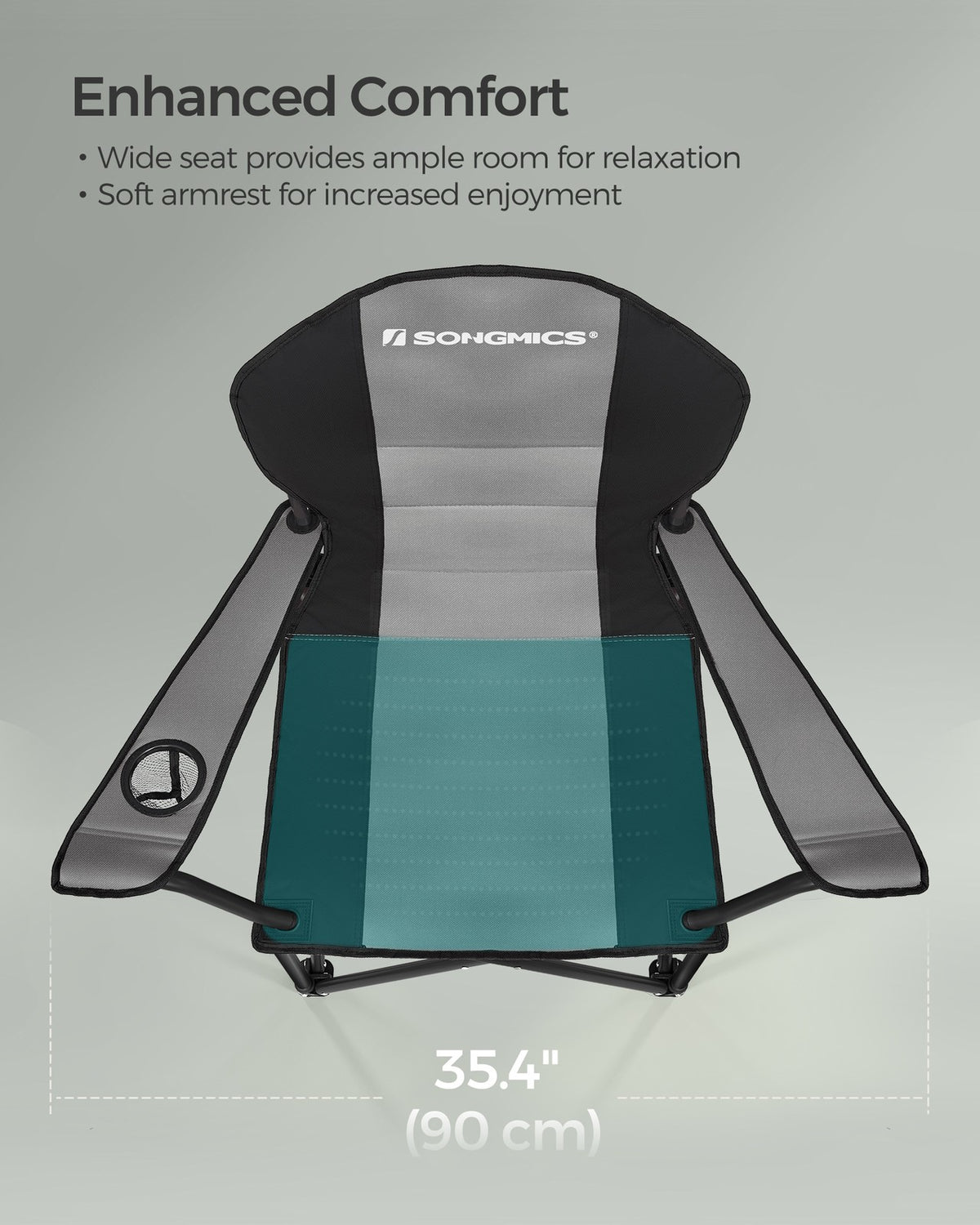 Folding Camping Chair with Sponge Seat Grey and Ink Black - 21.7"D x 35.4"W x 40.2"H
