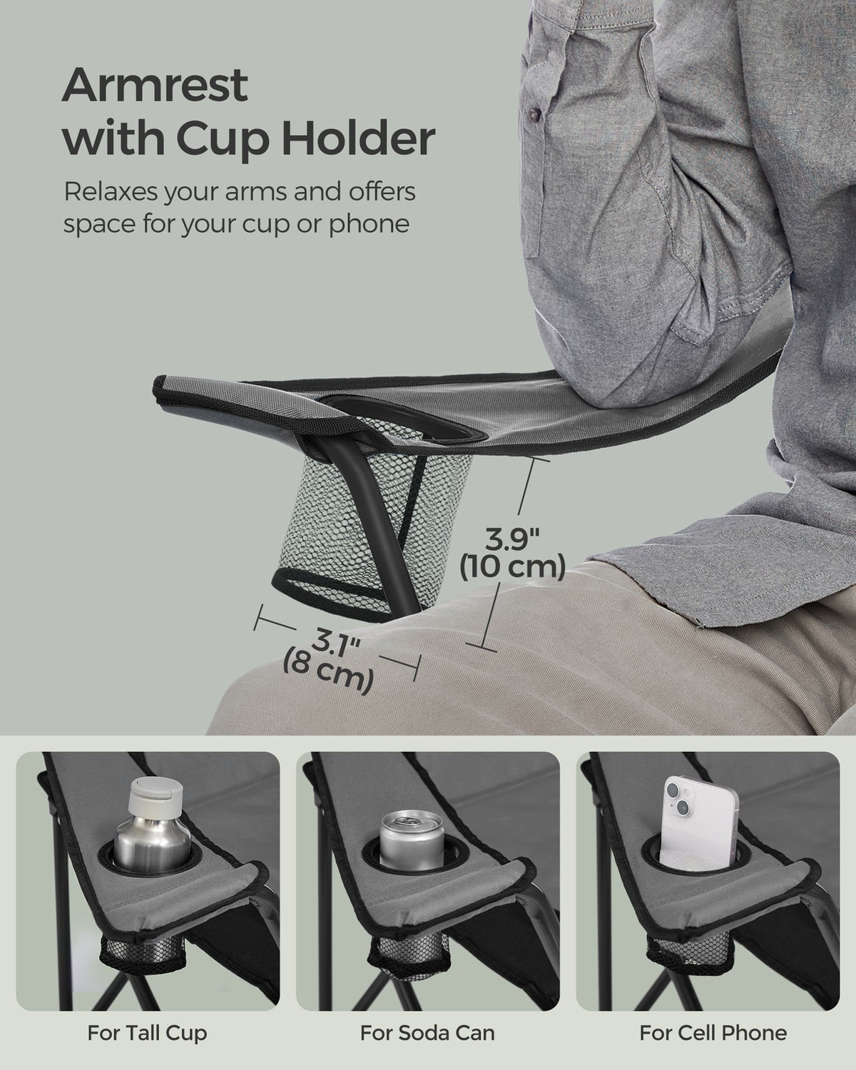 Folding Camping Chair with Sponge Seat Grey and Ink Black - 21.7"D x 35.4"W x 40.2"H