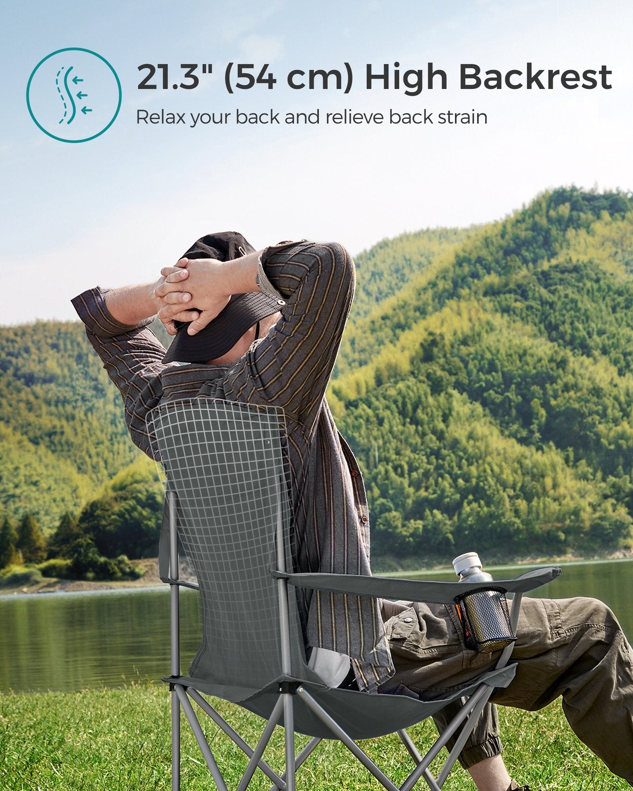 Set of 2 Folding Camping Chairs Max. Capacity 330 Lb Slate Gray - Slate Gray