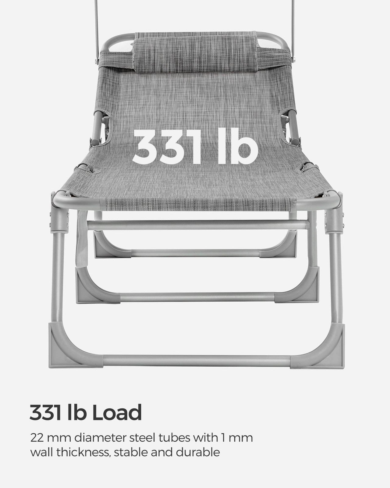 Sun Lounger with Sunshade Headrest Adjustable Backrest