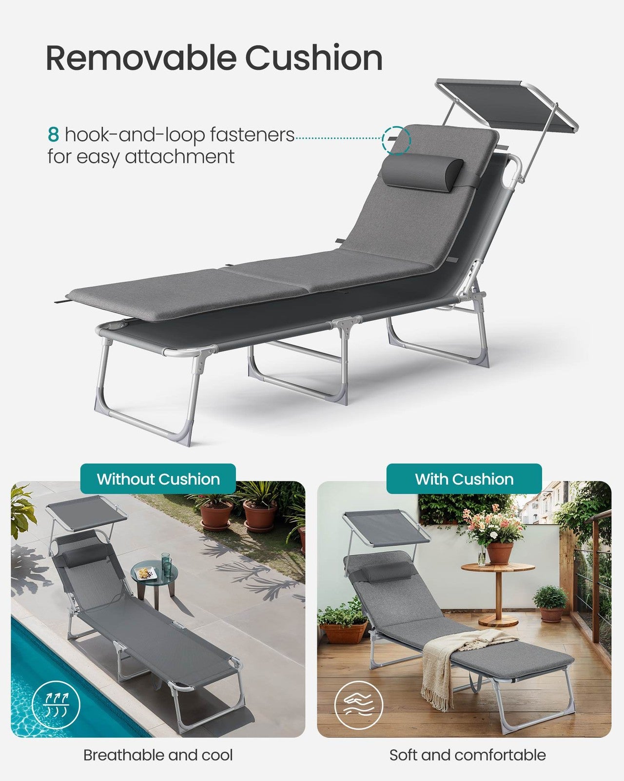 Patio Lounge Beach Chair with Mattress for Adults