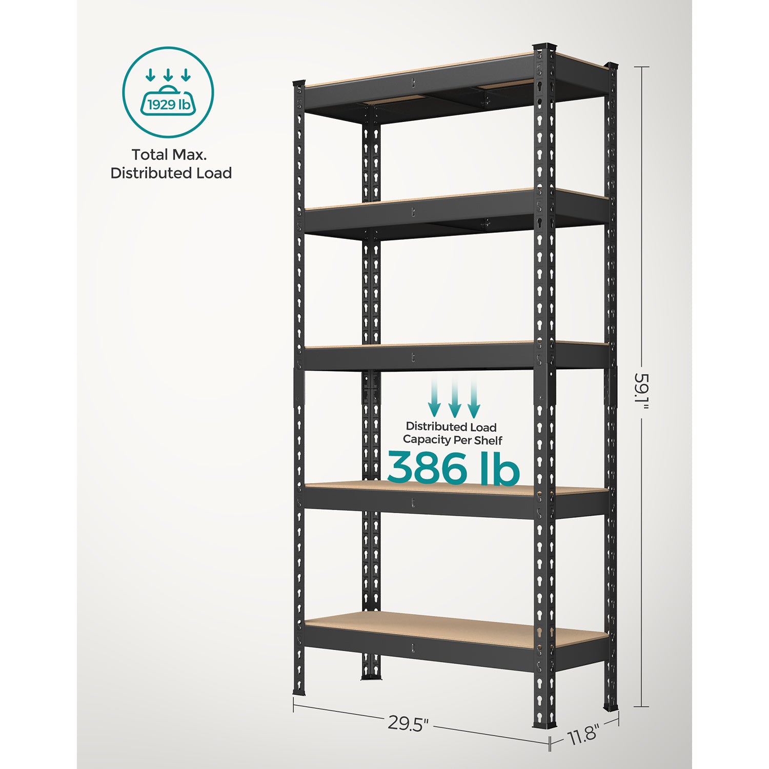 5-Tier Garage Storage Shelf - Black
