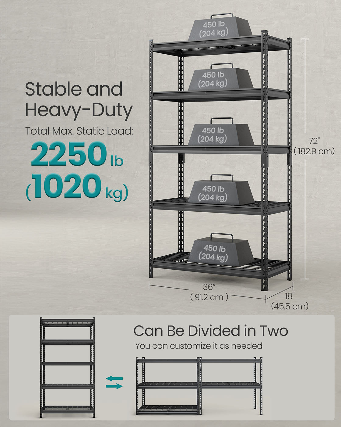 5-Tier Storage Shelves - 2,250 Lb Load