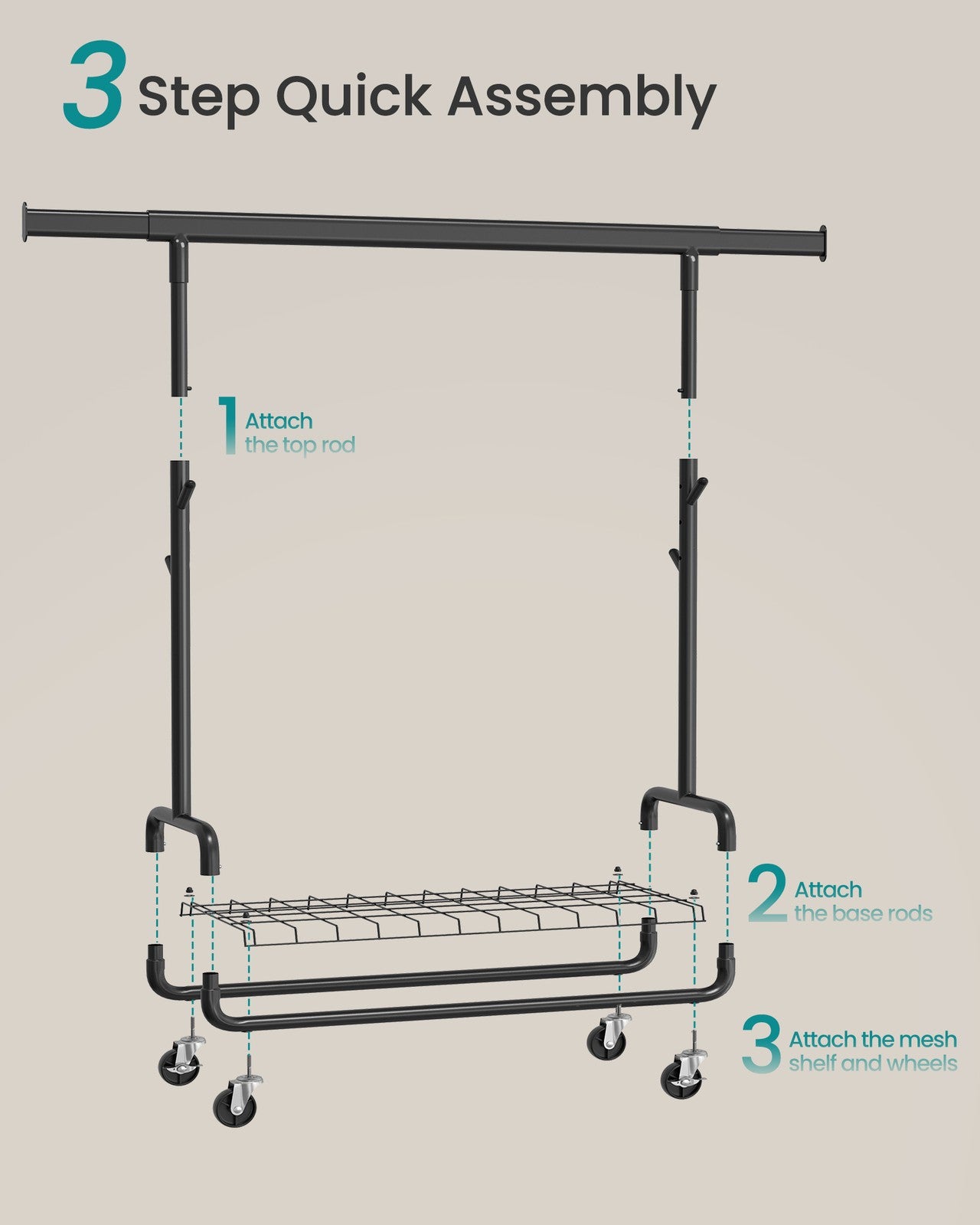Clothes Rack - Heavy-Duty Rolling Clothing Garment Rack - Ink Black - Ink Black
