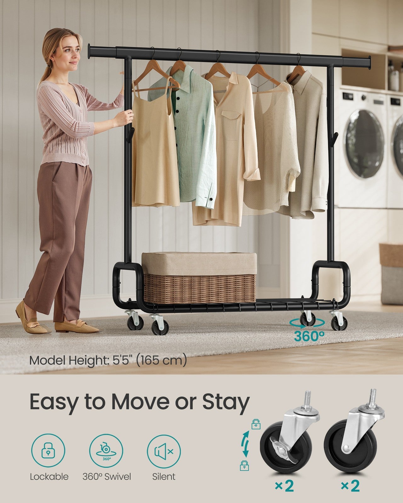 Clothes Rack - Heavy-Duty Rolling Clothing Garment Rack - Ink Black - Ink Black