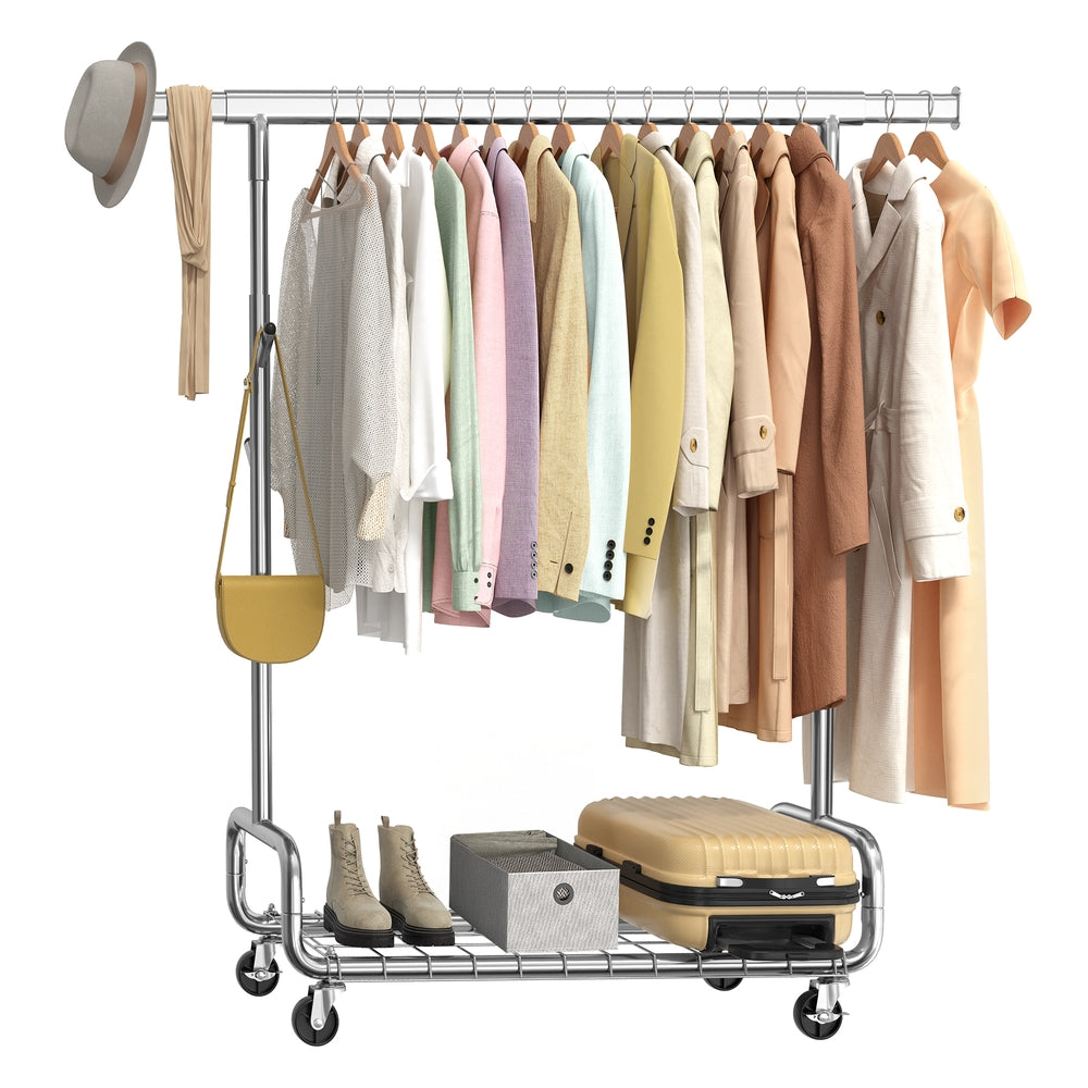 Clothes Rack - Heavy-Duty Rolling Clothing Garment Rack - Ink Black - Silver