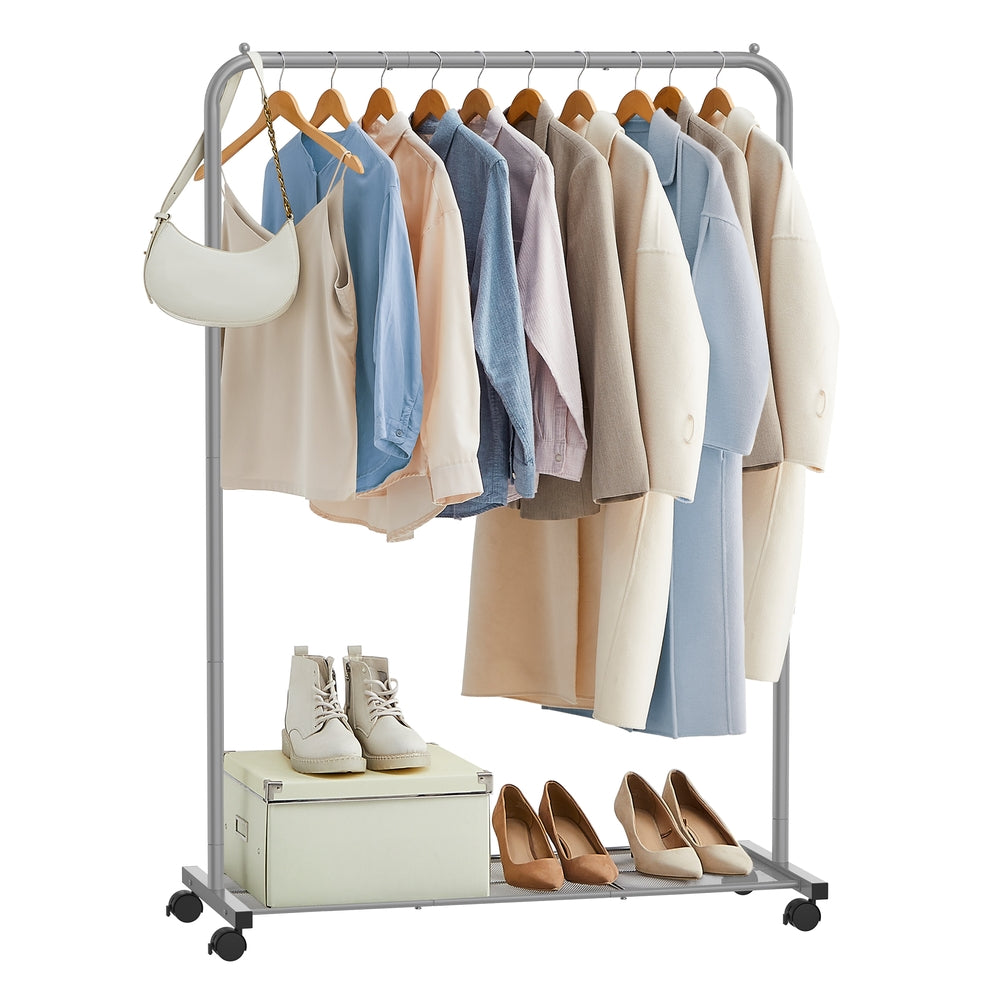 Clothes Rack with Wheels and Dense Mesh Storage Shelf - Gray - 15.9"D x 35.8"W x 62.2"H